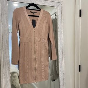 Long sleeve blush/nude Guess bandage dress